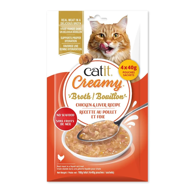 Bouillon Catit Creamy au poulet et foie - Paquet de 4 x 40 gr