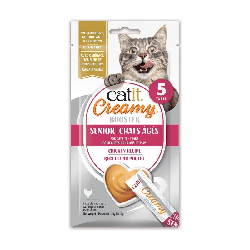Gâterie à lécher Catit Creamy Booster pour chats âgés - Recette au poulet - Paquet de 5