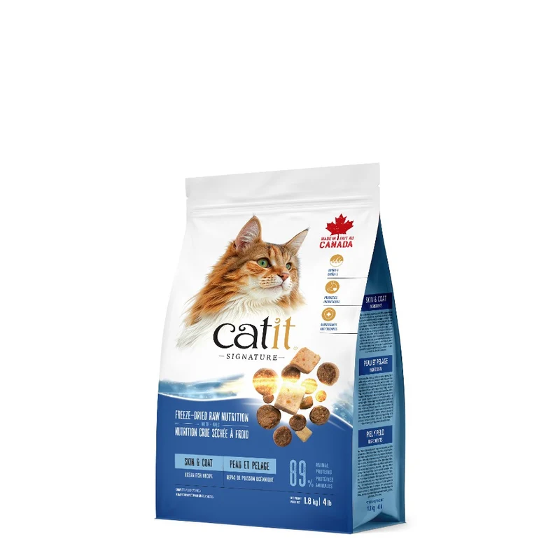 Nourriture Catit Signature avec cru séché à froid pour chats adultes - Repas de poisson océanique - Peau et pelage