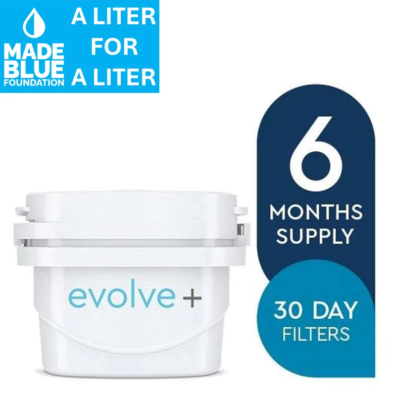Lot de 6 filtres à eau à vie unique Aqua Optima Evolve+ | 6 x 100 litres | Filtre de rechange Aqua Optima, Brita® Maxtra®, Maxtra+®