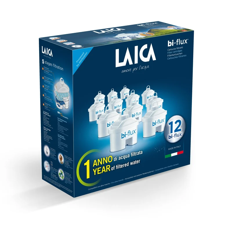 Filtres à eau Laica F12M Bi-Flux - lot de 12 cartouches filtrantes Laica Bi-Flux pour carafe filtrante Laica