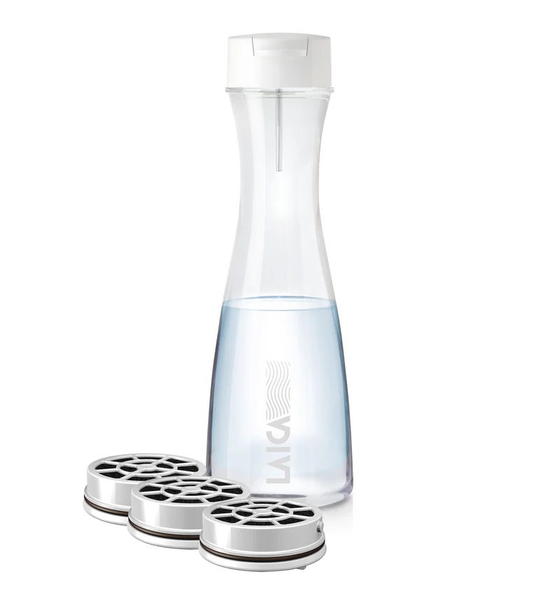 Bouteille d'eau en verre Laica flow'n go GlaSSmart avec filtre à eau à disque rapide 3 x - filtrez pendant que vous versez