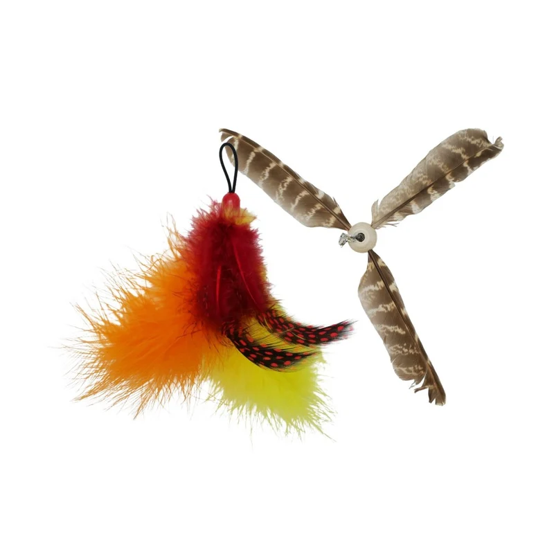 Bud'z Jouet pour chat - Duo hélicoptère rayé et plumes - 15 cm