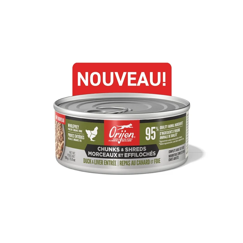 ORIJEN Chat Morceaux et effilochés Repas canard / foie 155 gr