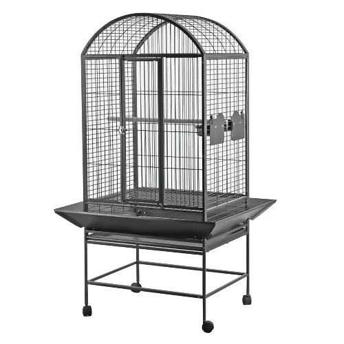 Cage HARI à toit en dôme pour perroquets - Noir et gris argenté antique - L. 71 x l. 56 x H. 159 cm (28 x 22 x 62,5 po)