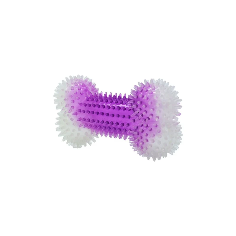 Bud'z Jouet en caoutchouc lumineux pour chien - Os à pointes - Mauve - 15.5 cm