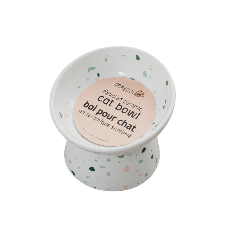 Dexypaws Bol surélevé en céramique pour chat 8.8 oz - Terrazzo