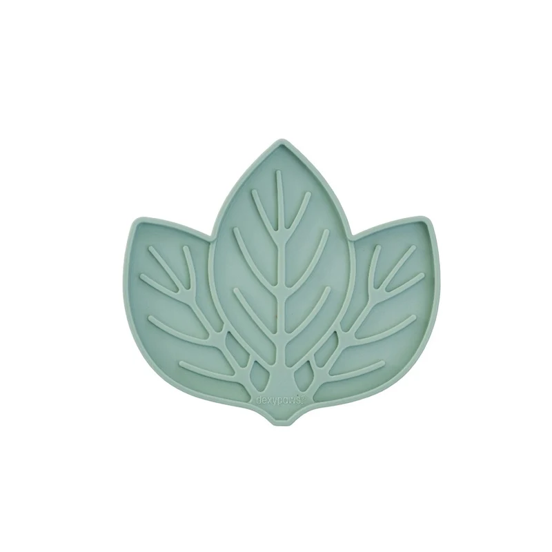 Dexypaws Tapis de léchage stimulant - Forme de feuille - Vert sauge