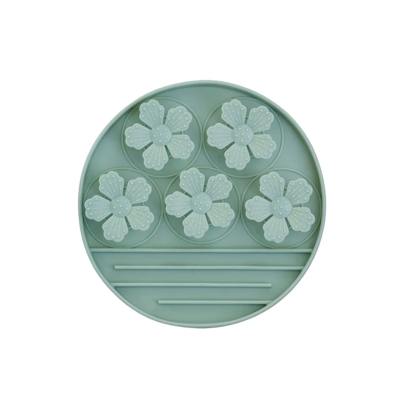Dexypaws Tapis de léchage en silicone "Cache-cache" à alimentation lente - Fleurs - Vert sauge