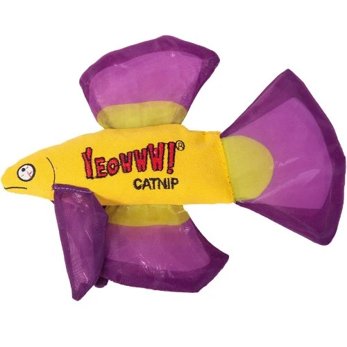 Ducky World Jouet d'herbe à chat YEOWWW! - Poisson Betta - Mauve
