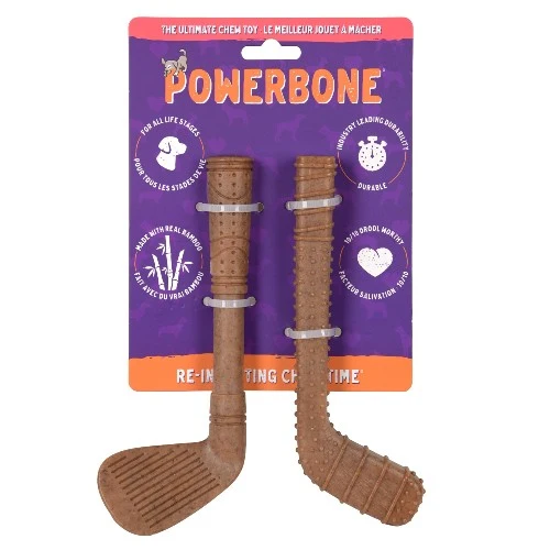 Powerbone Jouet à mâcher pour chien - Nylon & bambou - Duo mini bâtons de golf et de hockey 7 pouces