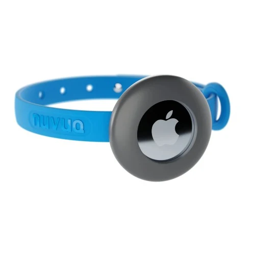 Nuvuq Collier ajustable avec attache de sécurité pour chat - Bleu - Avec étui pour "Airtag" gris
