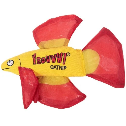 Ducky World Jouet d'herbe à chat YEOWWW! - Poisson Betta - Rouge