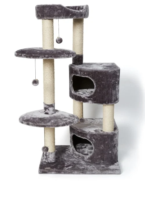 Bud'z Arbre à chat - Classique - Complet à 5 niveaux et cachette - Gris