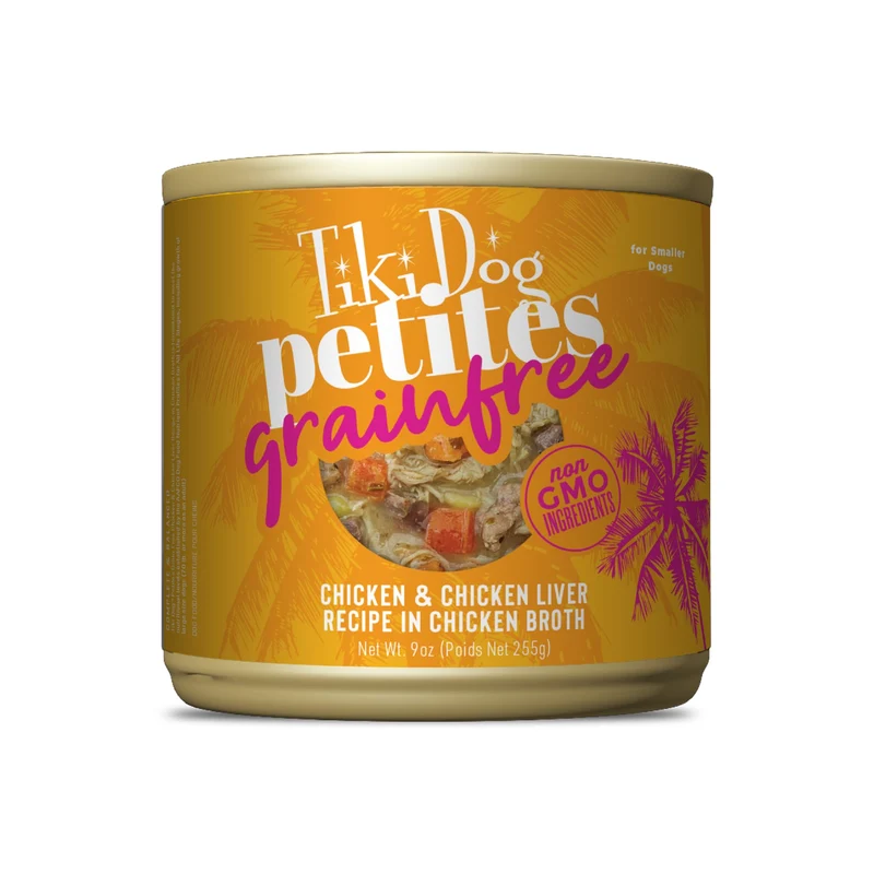 TIKI PETS Tiki Dog Petites Sans Céréales – Poulet, Foie, Cœur et Gésier, 8 boîtes de 255 g