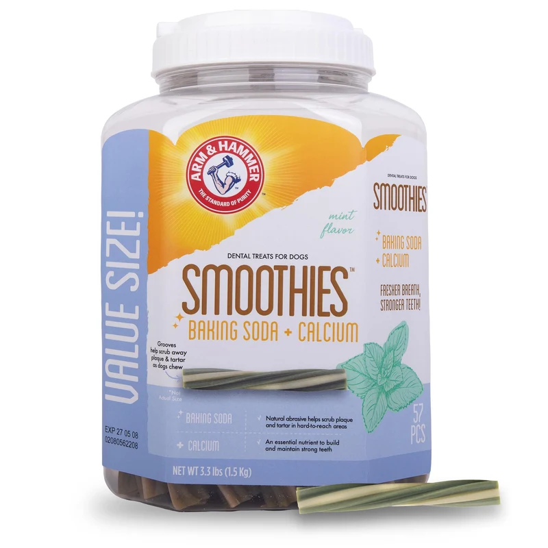 Arm & Hammer Friandises Dentaires pour Chiens – Smoothies Menthe, Bicarbonate et Calcium, 57 Pièces