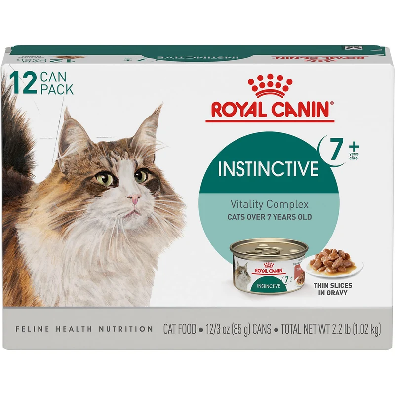 ROYAL CANIN Instinctive 7+ Tranches Fines en Sauce – Nourriture humide pour chats seniors 7–12 ans, pack de 12 (3 oz)