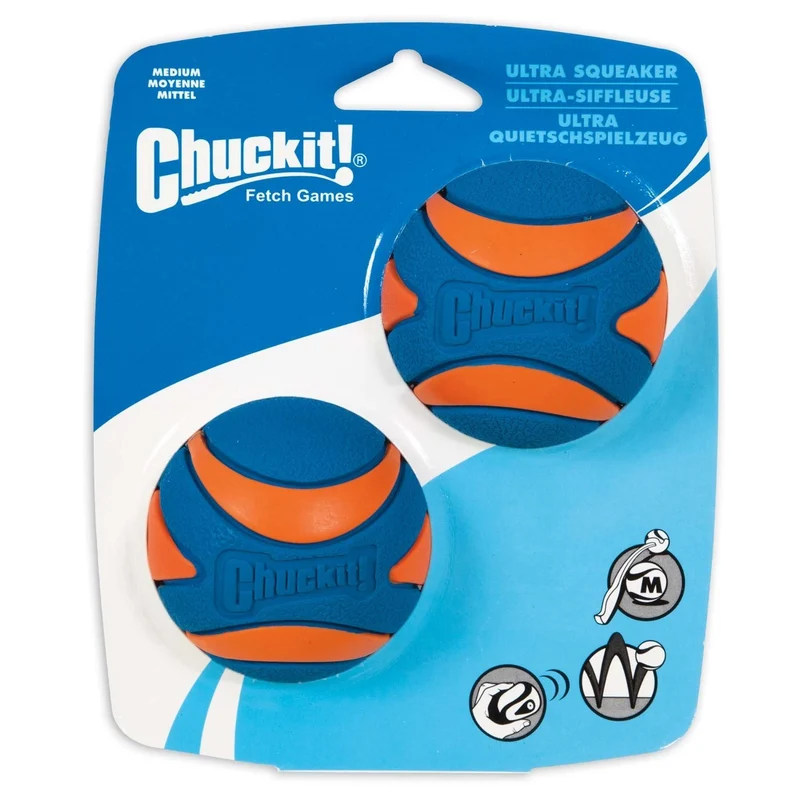 Chuckit! 6 Pack Ultra Squeaker Ball – Balles pour chien, sifflement à chaque lancer, rebond élevé, compatibles Lanceur moyen