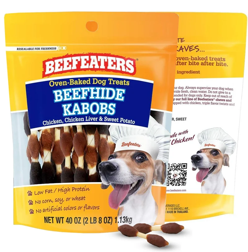 Beefeaters Brochettes Beefhide – Saveurs triple (Poulet, Foie, Patate Douce) 1,13 kg | Mâchage Durable