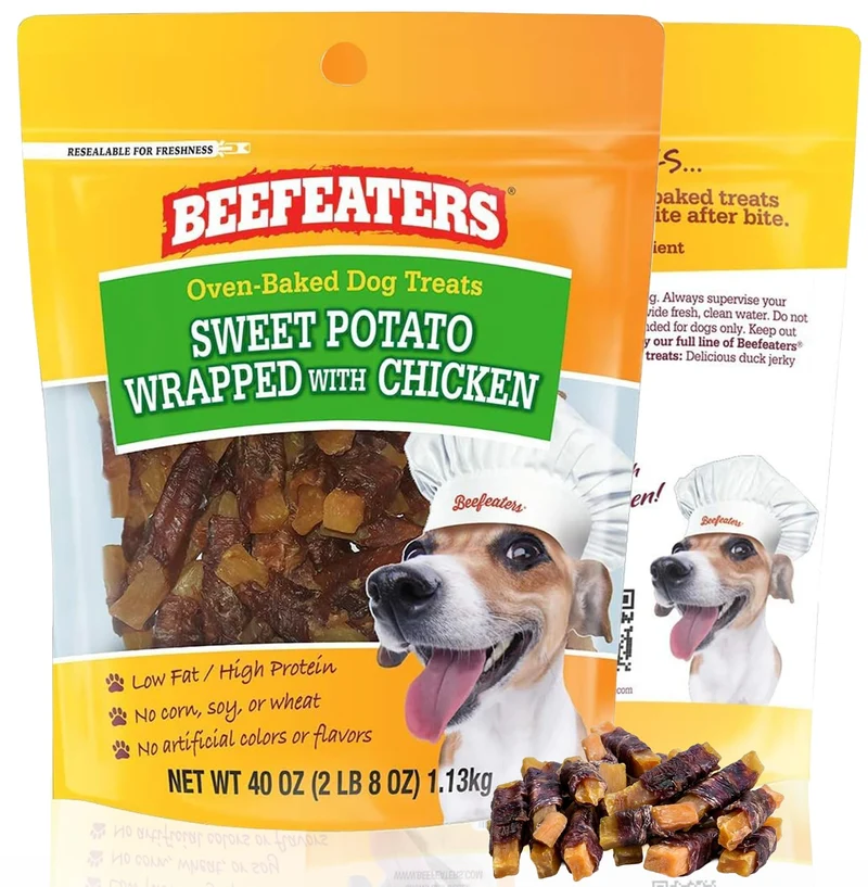 Beefeaters Friandises pour Chiens – Patate Douce et Poulet, 40 oz, Sachet Refermable, Sans Cuir Cru et Sans Céréales