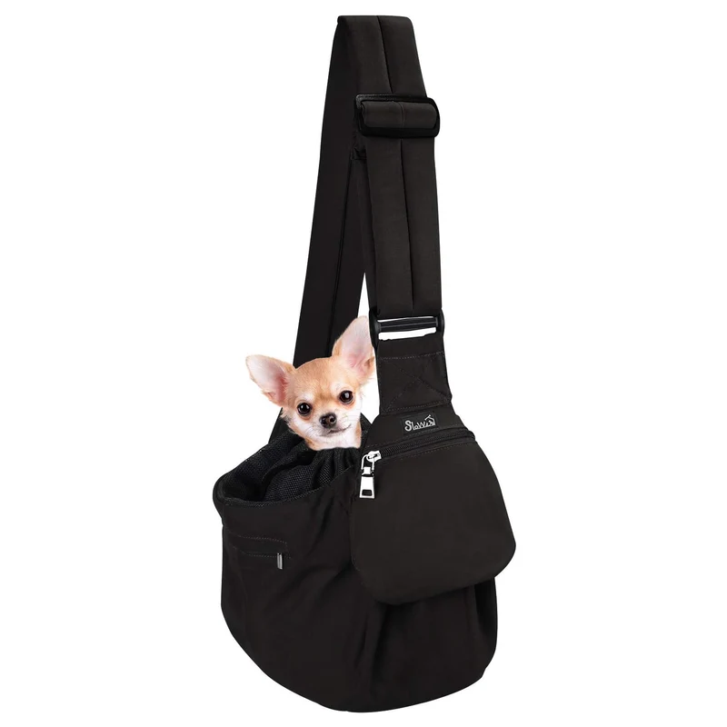 SlowTon Sac Porte-Chien Bandoulière avec Fond Rigide – Transport Confortable pour Petits Chiens (3–9 livres) – Noir