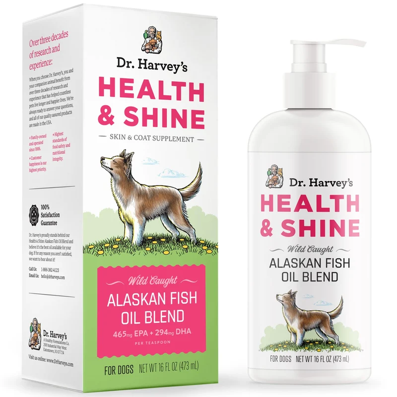 Dr. Harvey's Health & Shine Huile de Poisson d'Alaska pour Chiens - Santé du cœur, du cerveau et des yeux (16 onces)