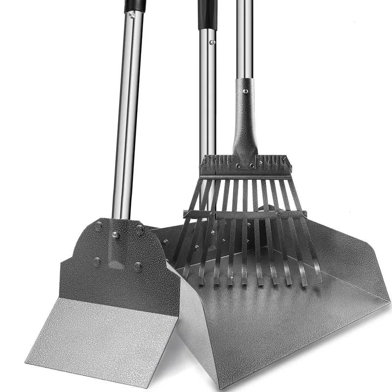 Snagle Paw – Ramasse crottes pour chiens de grande taille, lot de 3, manche réglable, plateau en métal, râteau et pelle avec bac