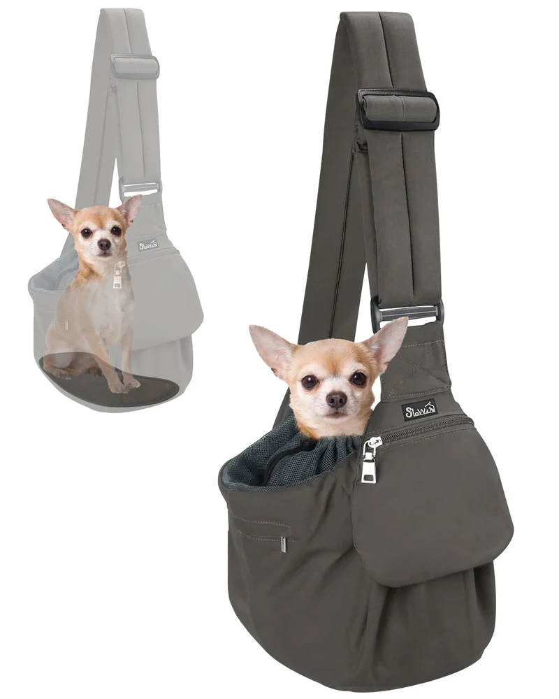 SlowTon Sac Porte-Chien Sling — Base Solide, Bretelle Rembourrée et Poche (Gris)