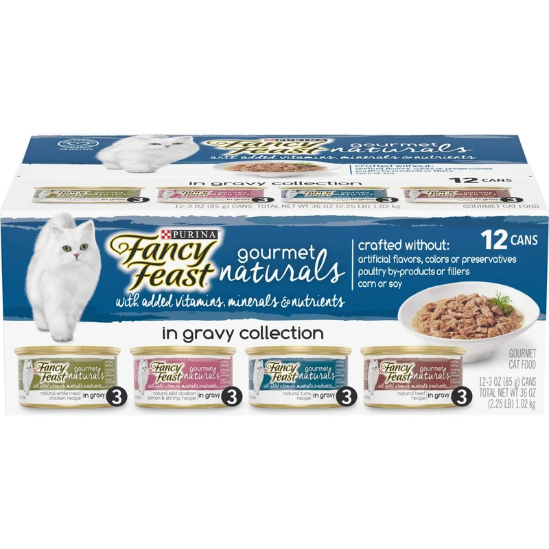 Fancy Feast Gourmet Naturals Gravy – Variété 12×85 g avec vitamines et minéraux