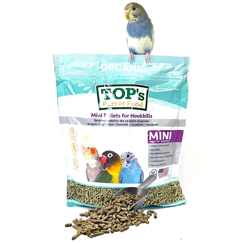 TOP's Parrot Food mini-pellets – Nourriture complète pour petits oiseaux, Sans Maïs, Non-OGM, certifiée USDA – 4 livres