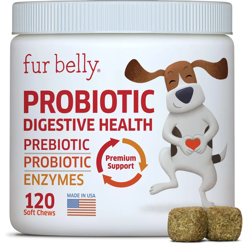 Fur Belly Probiotiques pour Chiens – Friandises Prébiotiques Digestives (120 bouchées)