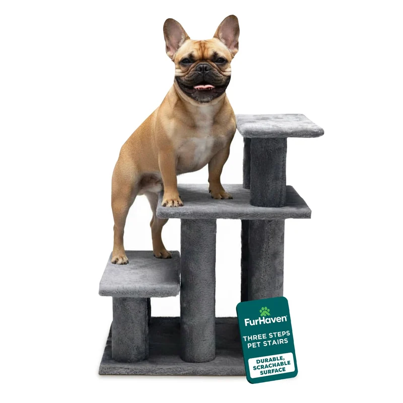Furhaven Steady Paws – Escaliers Multi-ÉTAPES pour Animaux (3 Marches), Gris