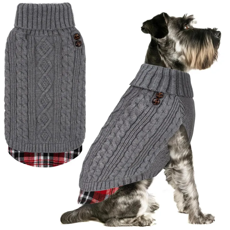KYEESE Pull pour chien doux et chaud – Pull tricot col roulé, patchwork gingham pour petites races