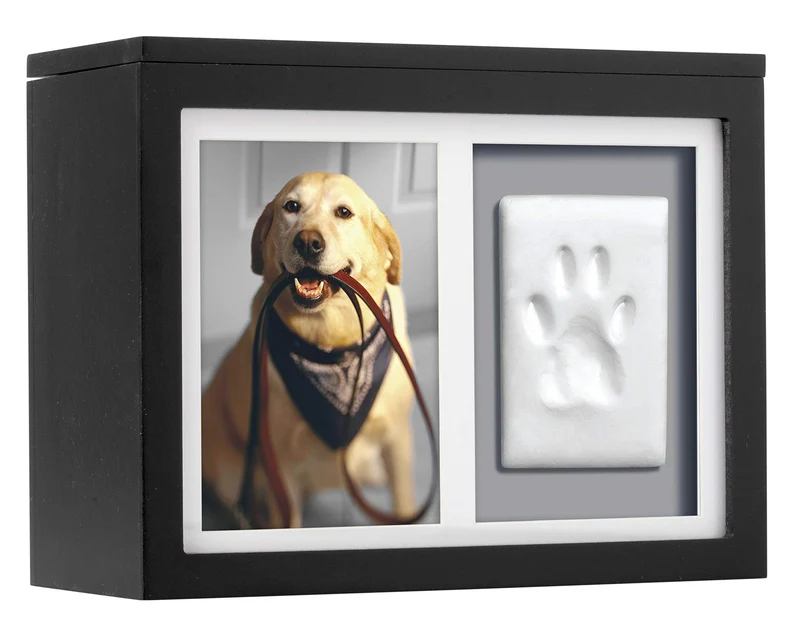 Pearhead Coffret Mémoire Animaux – Urne, Empreinte Patte et Cadre 4x6, Finition Noire