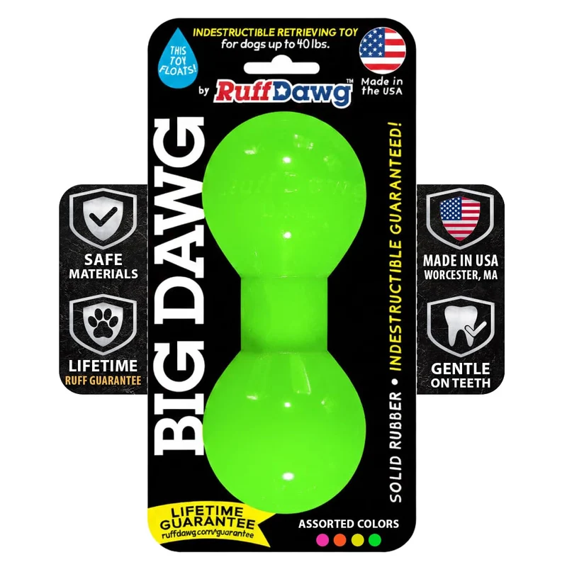 Ruff Dawg Big Dawg – Jouet pour chien indestructible, forme haltère, poursuite et récupération