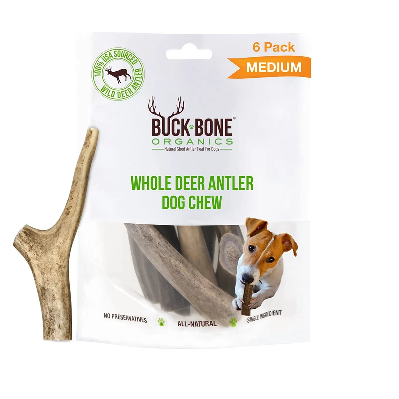Buck Bone Organics – Os de cerf pour chiens (petits/moyens), 6 pièces, sans conservateurs, USA