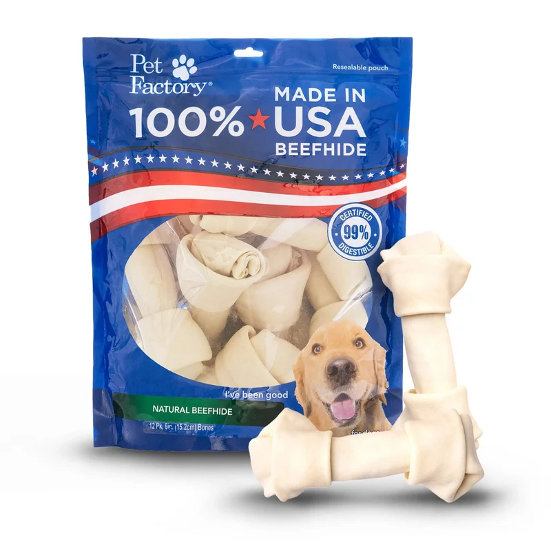 Pet Factory – Os noués en boeuf 100% fabriqués aux États‑Unis, 6 pouces – Saveur naturelle, 12 pièces