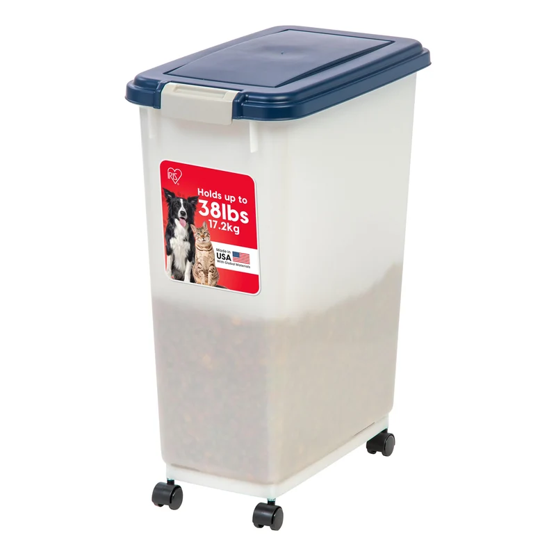 IRIS USA Conteneur Alimentaire Hermétique pour Animaux avec Roues – 38 lb, Sans BPA, Navy/Pearl