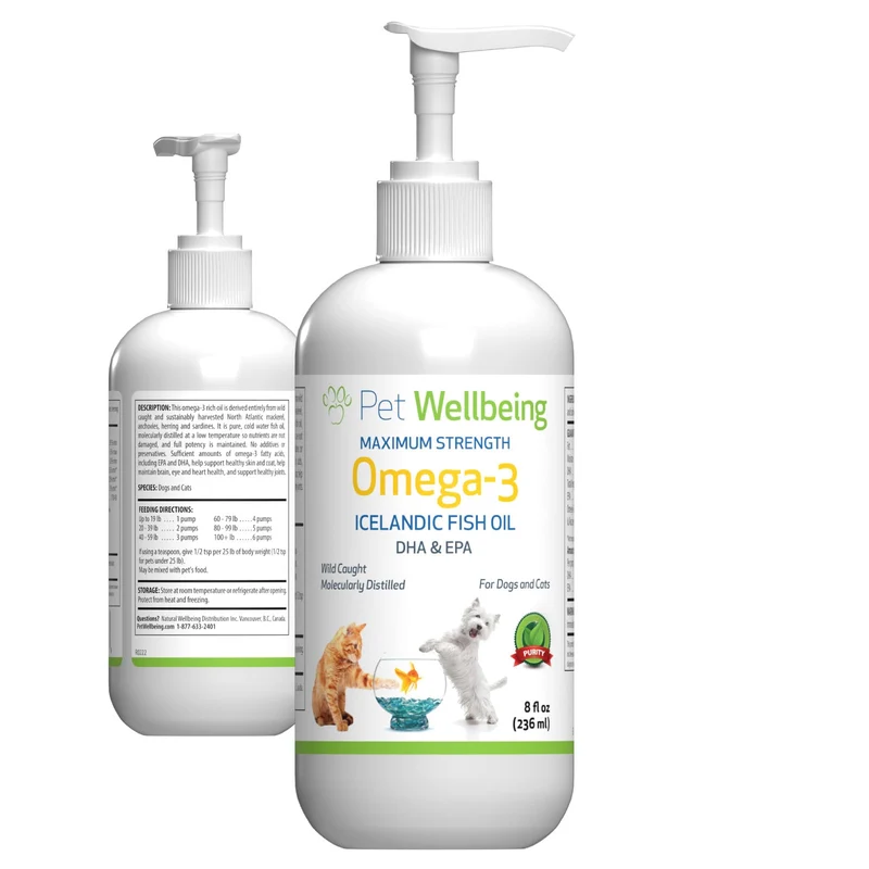 Pet Wellbeing Omega-3 Poisson Islandais pour Chiens — EPA/DHA, Peau et Mobilité, Sauvage, 236 ml