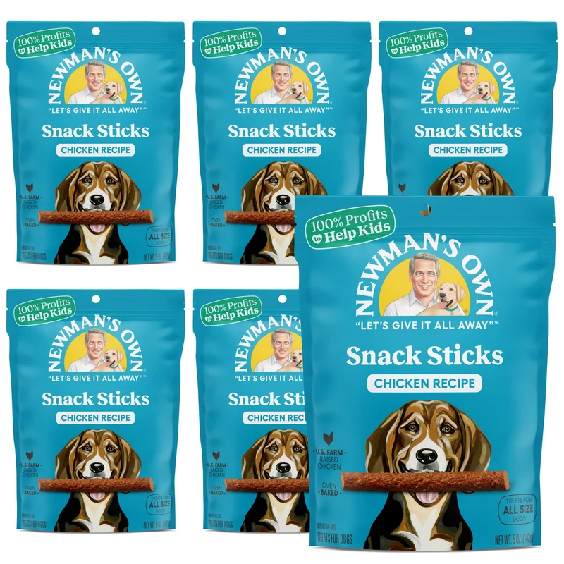 Newman's Own Bâtonnets de poulet pour chien — 5 oz, lot de 8 | Friandises molles sans maïs, blé ni soja, fabriqué aux États‑Unis