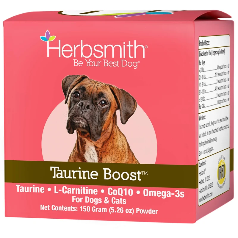 Herbsmith Taurine Boost – Soutien Cardiaque pour Chiens et Chats – Taurine, CoQ10 et L‑Carnitine (150 g)