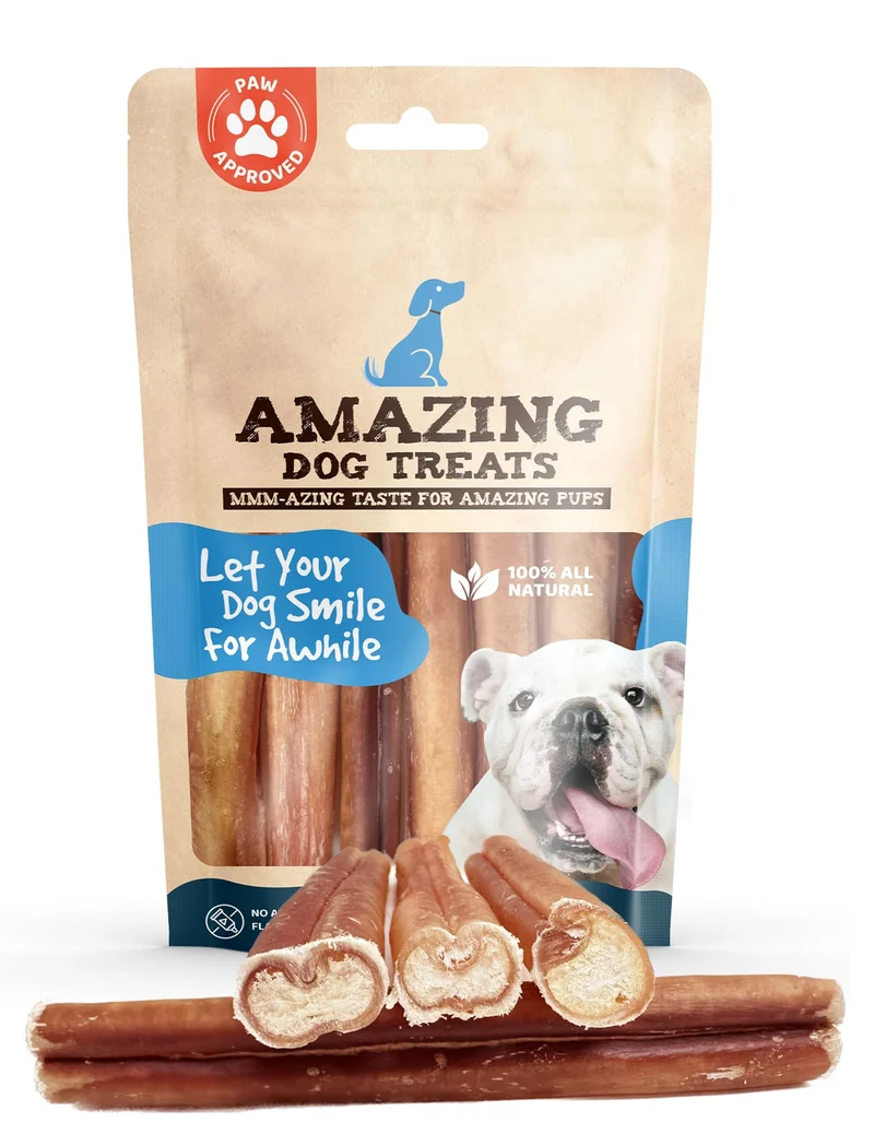 Amazing Dog Treats Bully Sticks 6-pouces Extra Épais – 10 Pièces – Sans Os Cachés pour Chiens – Friandises Durables