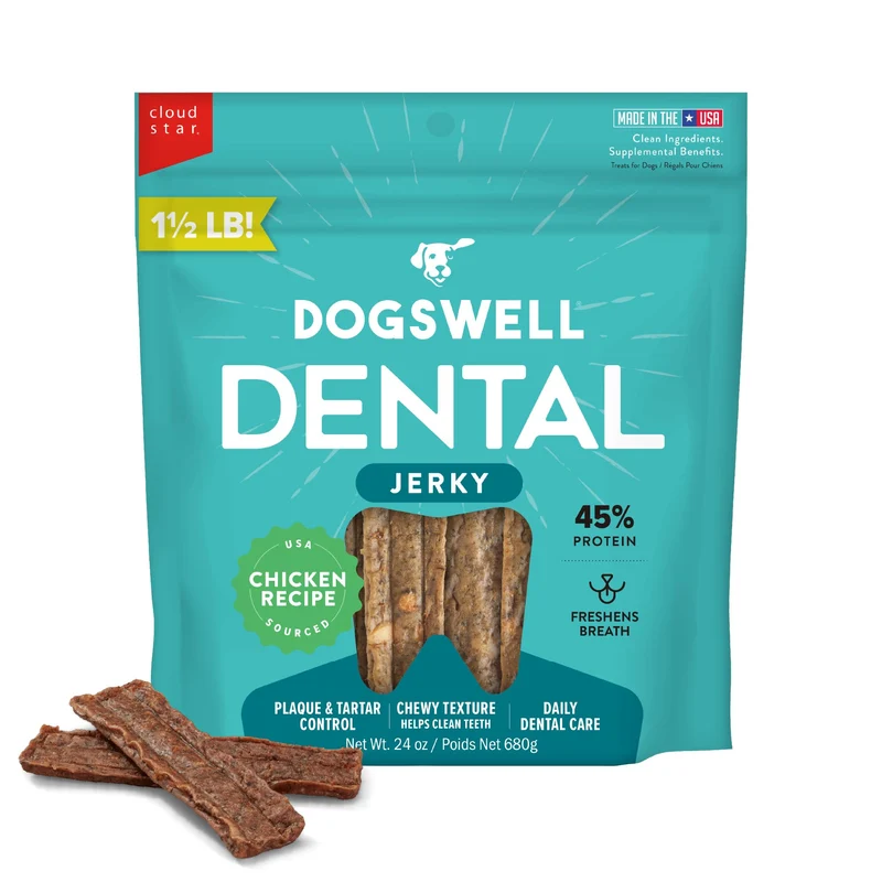 Dogswell Dental Jerky Poulet – Friandises Dentaires pour Chiens, Sac 24 oz