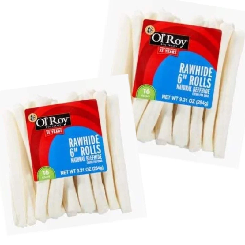 Ol' Roy Rawhide Rouleaux 6 po – Bouchées naturelles en peau de bœuf, Lot de 2 × 16 rouleaux