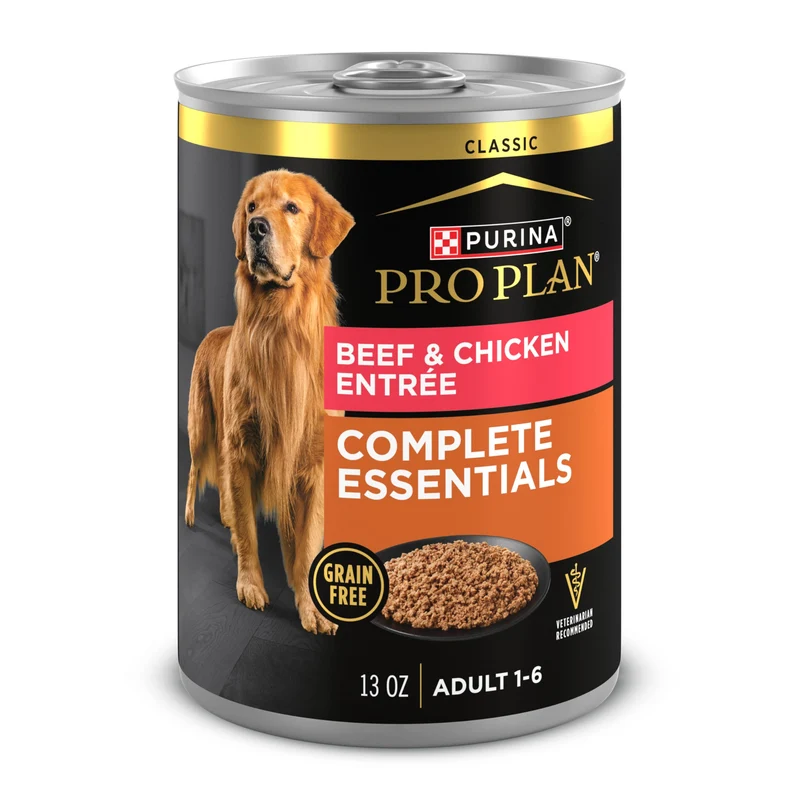 Purina Pro Plan Nourriture humide sans cereales Classic Pate Boeuf et Poulet – Lot de 12 boîtes de 13 oz