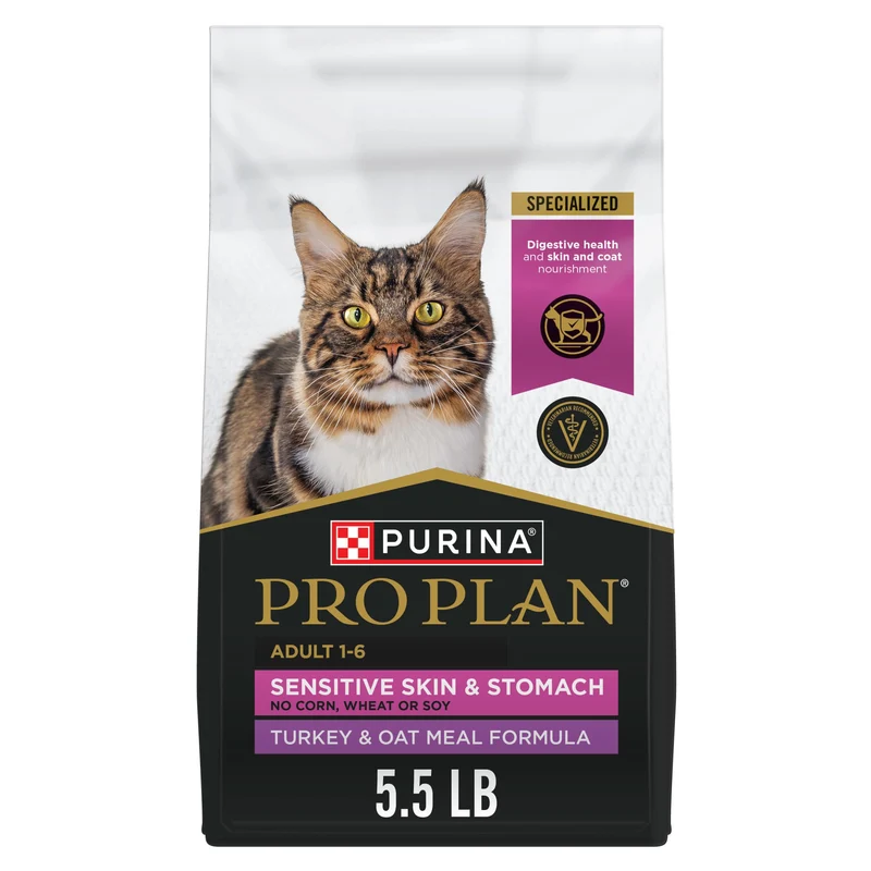 Purina Pro Plan Sensitive Skin and Stomach – Croquettes chat Dinde et Avoine, 5,5 lb
