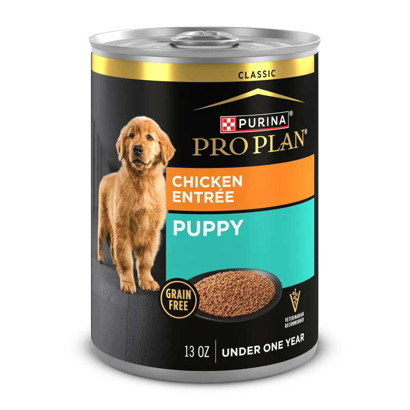 Purina Pro Plan Chiots Sans Cereales – Entrée Poulet Humide Classique, Lot de 12 Boîtes 13oz