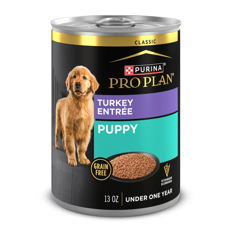 Purina Pro Plan Nourriture humide sans céréales pour chiots – Entrée Dinde Classique, Pack12 boîtes 13 oz