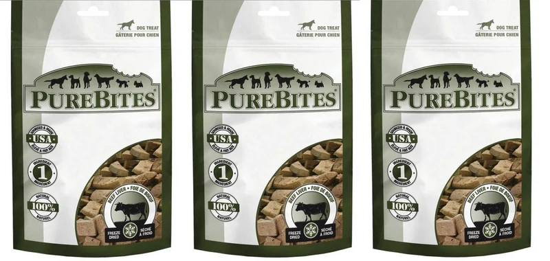 PureBites Foie de bœuf lyophilisé pour chien — pack de 3 sachets 4,2 oz (12,6 oz au total)