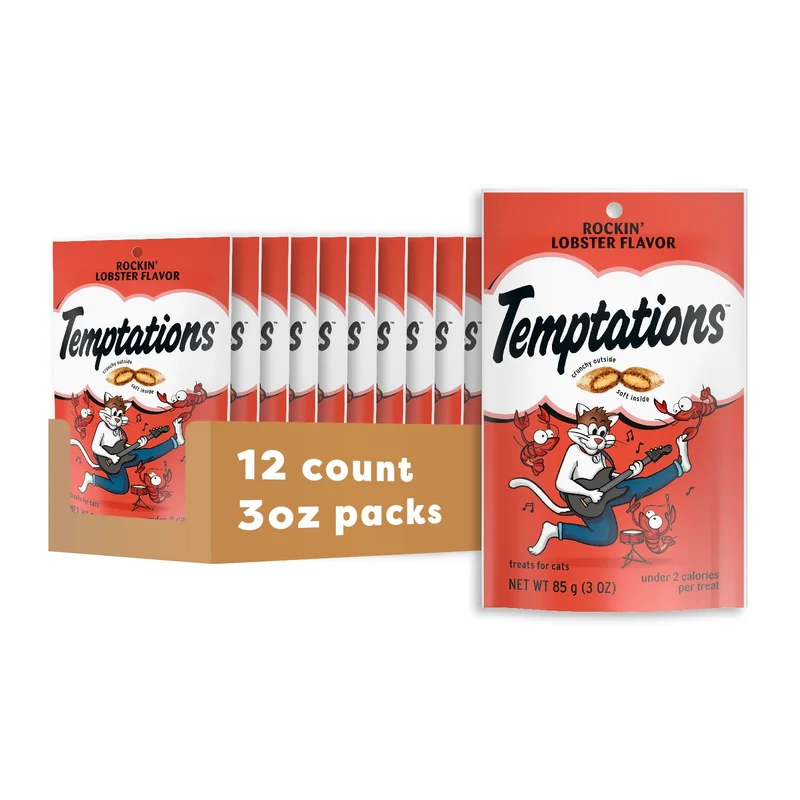 Temptations Friandises Classiques pour Chats – Saveur Homard Rockin' Lobster, Croquant et Moelleux, Sachet de 3 oz (ensemble de 12)